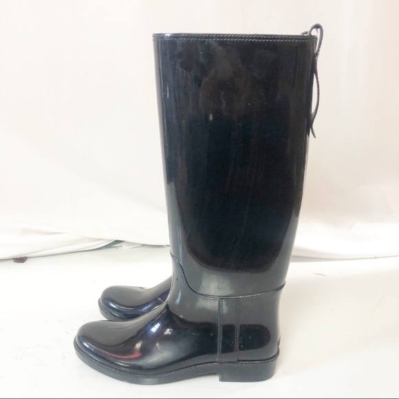 Coach Black Tall Waterproof Glossy Rain Boots Sz 9